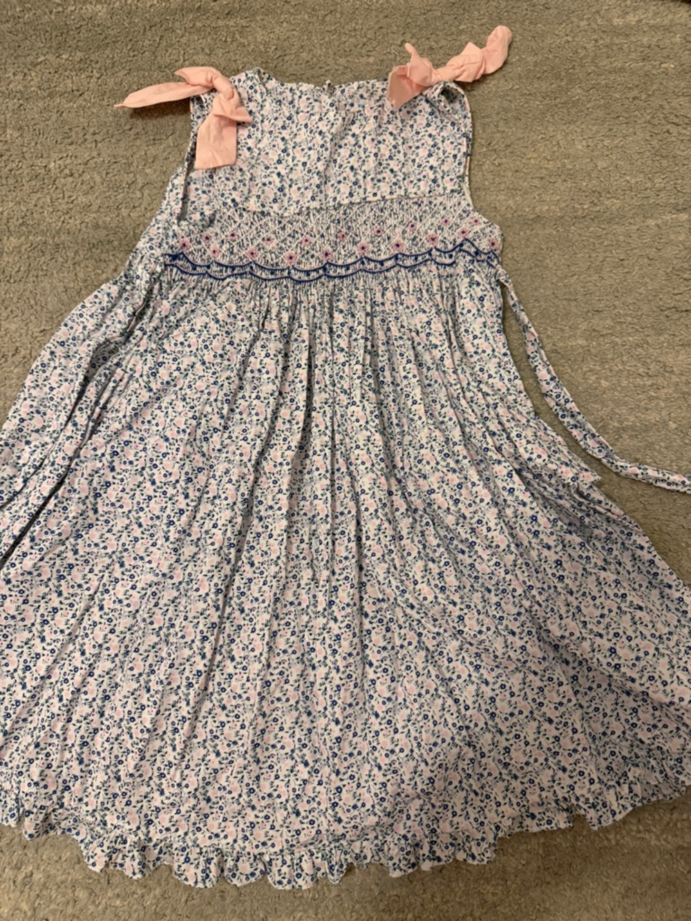 Luli & Me Pink and Blue Floral  Smocked Dress